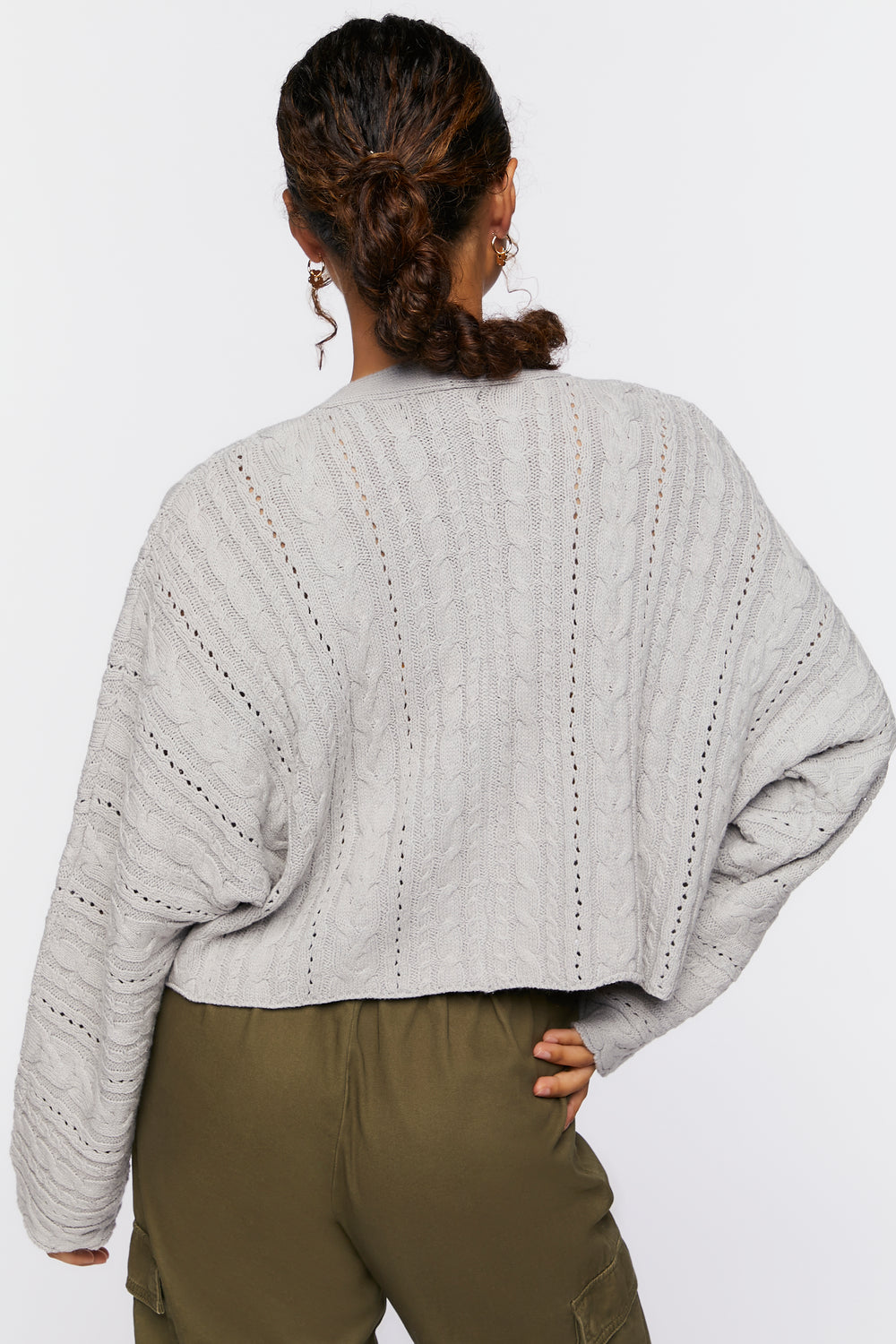 Cable Knit Cardigan Sweater Heather Grey
