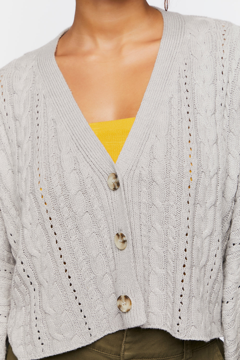 Cable Knit Cardigan Sweater Heather Grey
