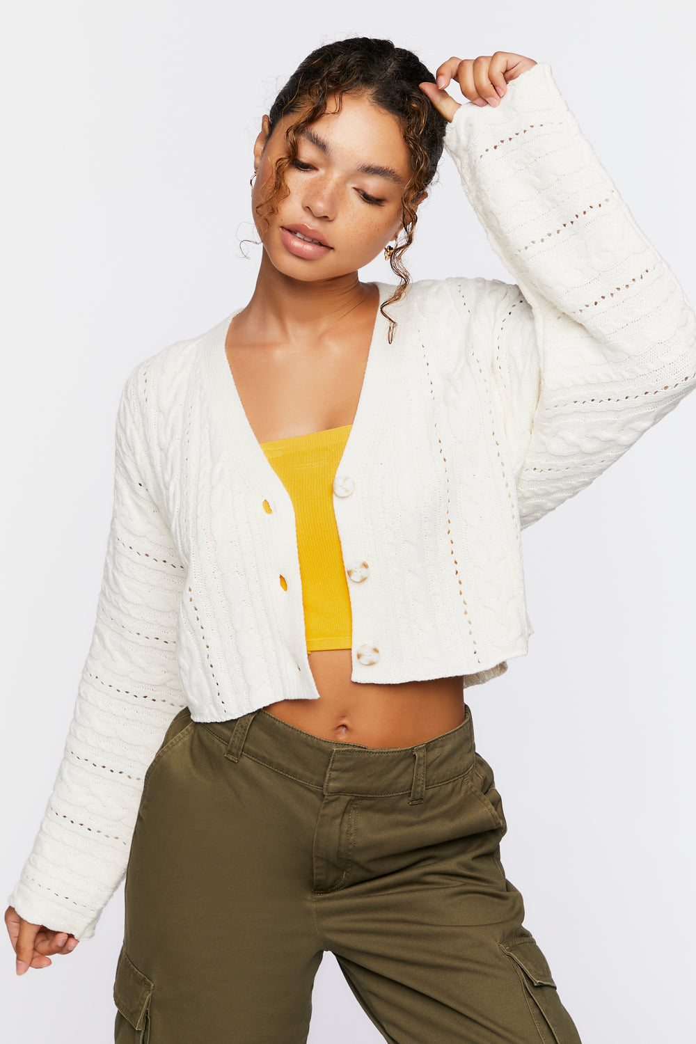 Cable Knit Cardigan Sweater Ivory