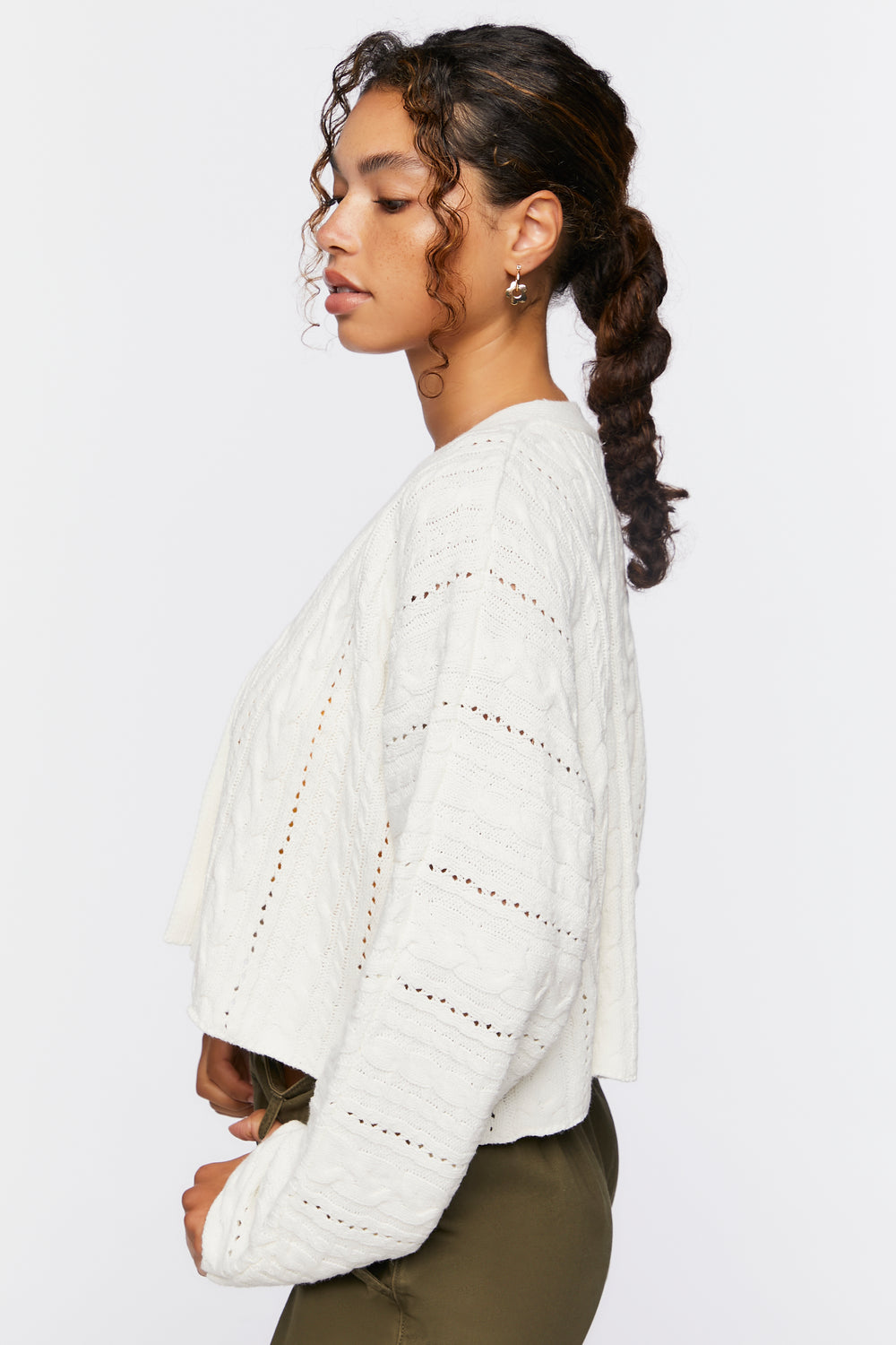 Cable Knit Cardigan Sweater Ivory