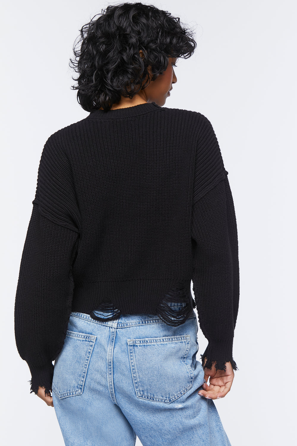 Distressed Drop-Sleeve Sweater Black