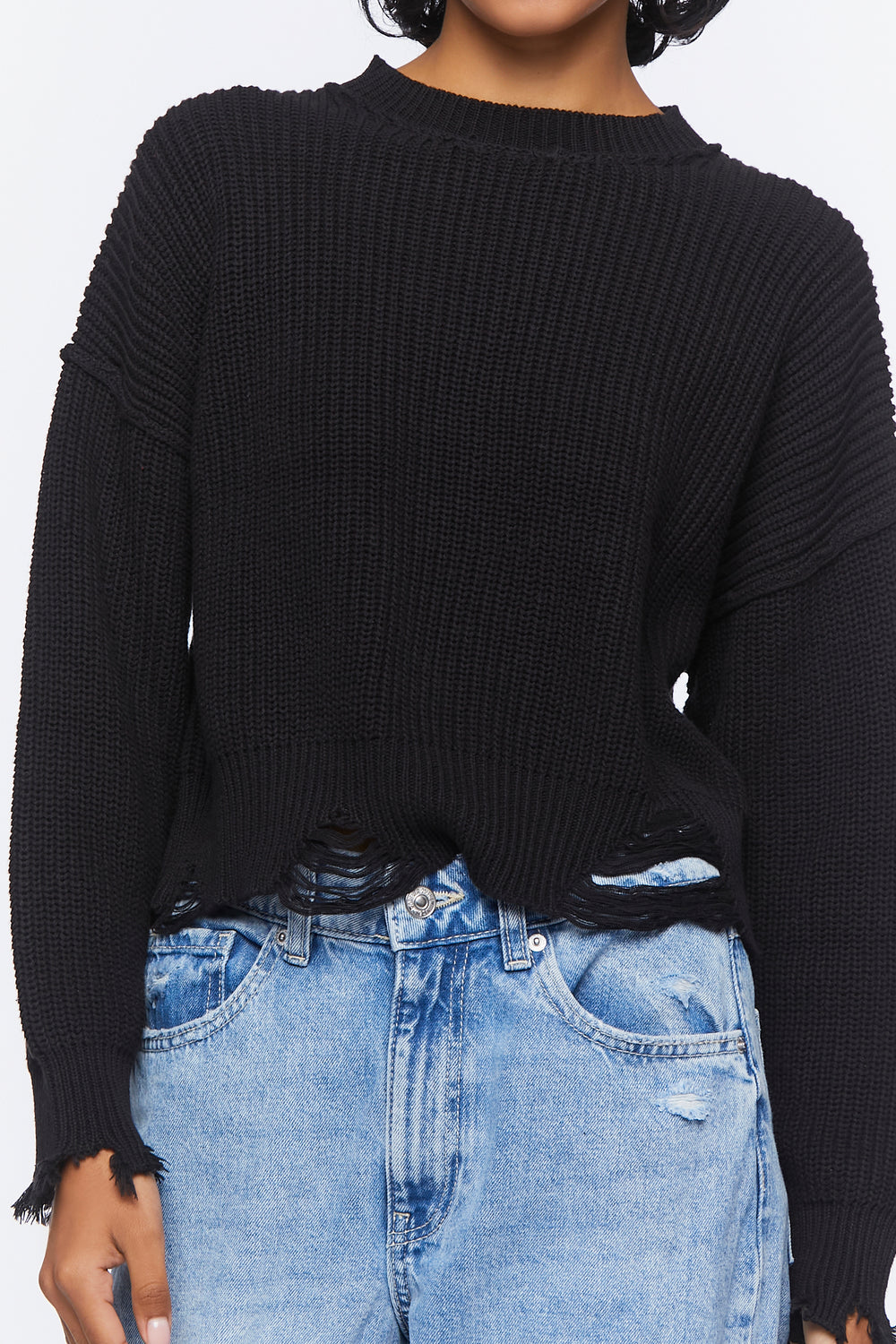 Distressed Drop-Sleeve Sweater Black