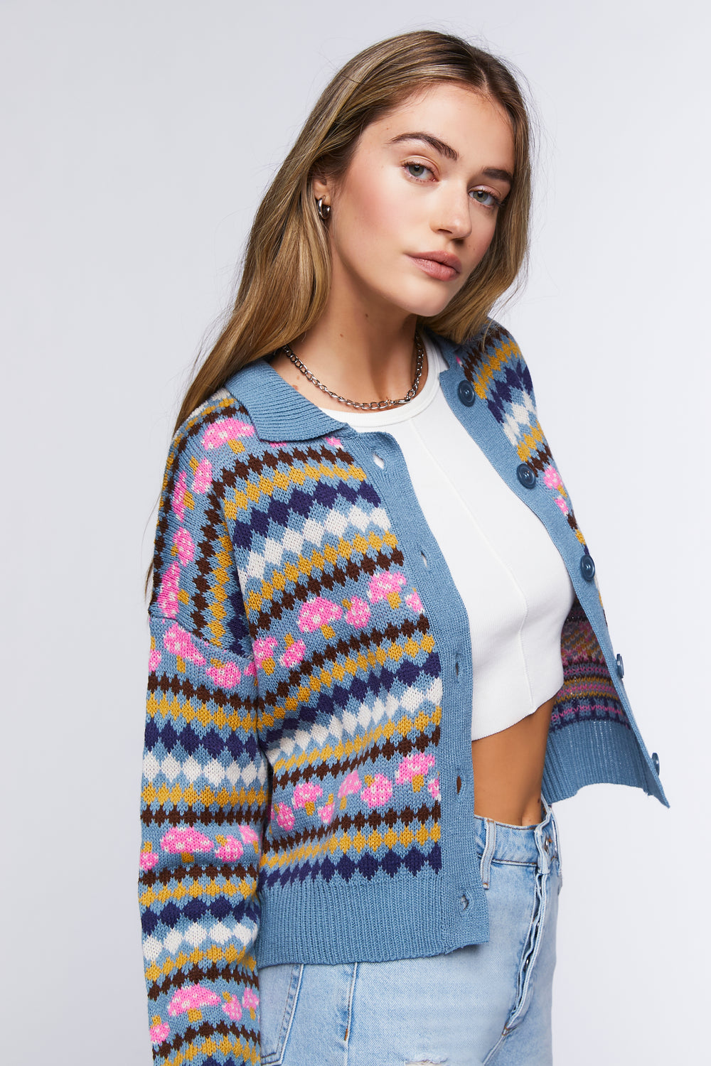 Mushroom Graphic Cardigan Sweater Multi