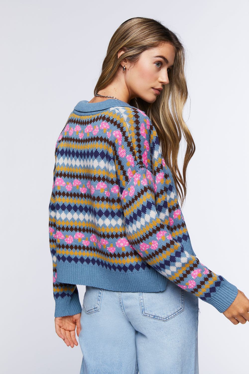 Mushroom Graphic Cardigan Sweater Multi
