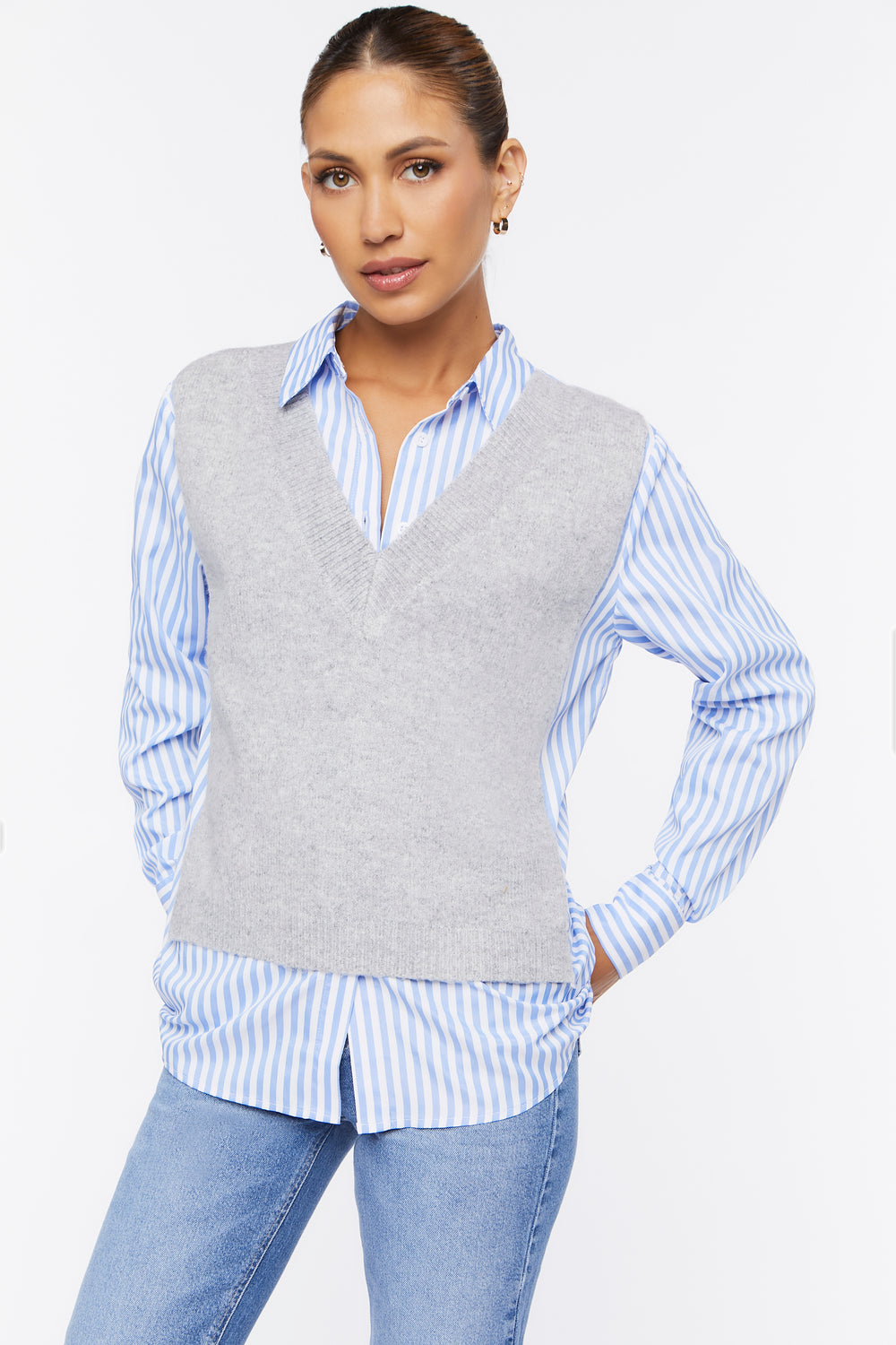 Sweater Vest Combo Shirt Heather Grey