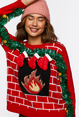 Link to Fireplace Christmas Sweater Red