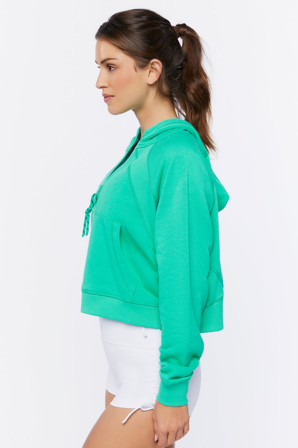 Active Cropped Half-Zip Hoodie Green