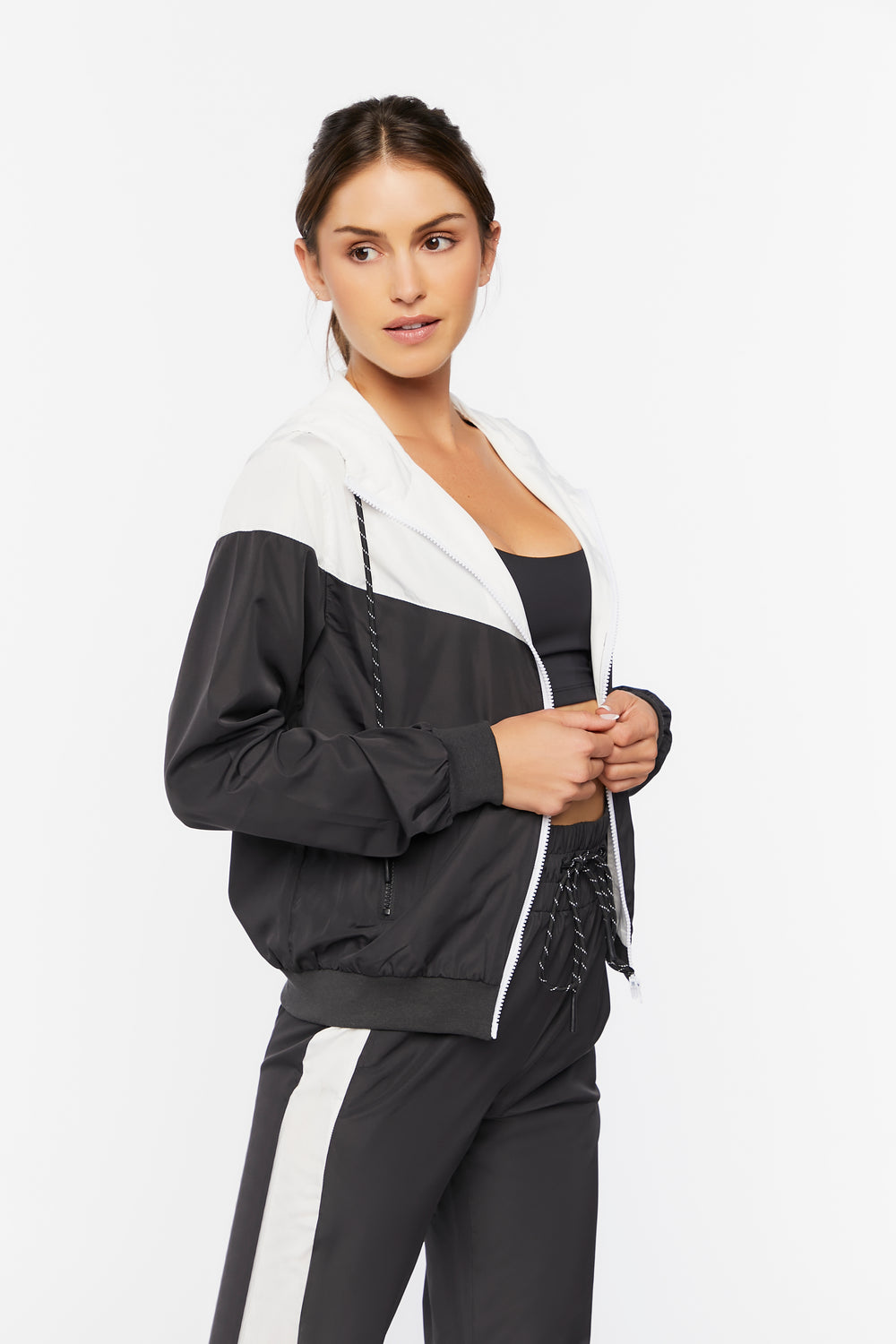 Active Hooded Zip-Up Windbreaker Jacket Black