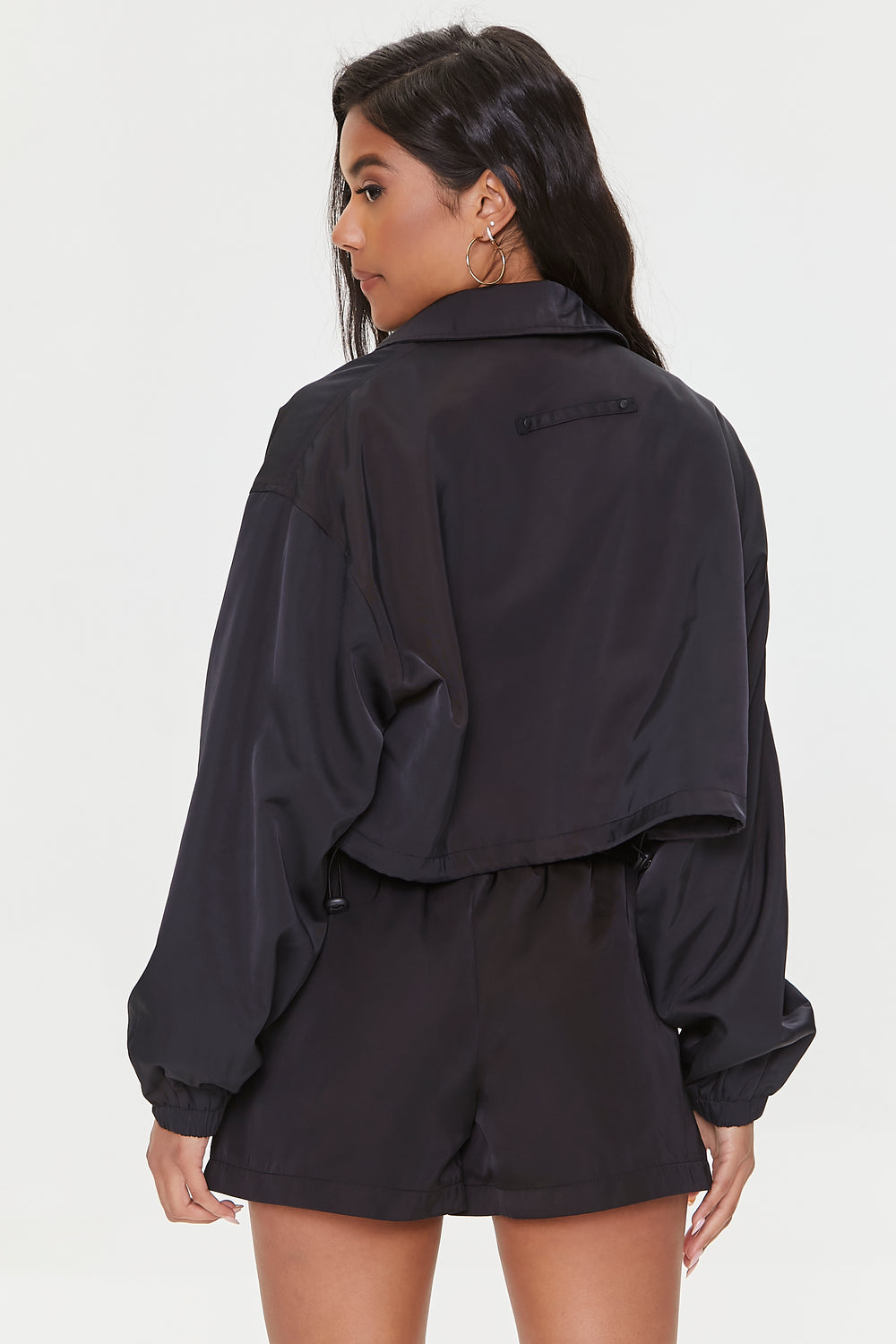 Cropped Zip-Up Windbreaker Jacket Black