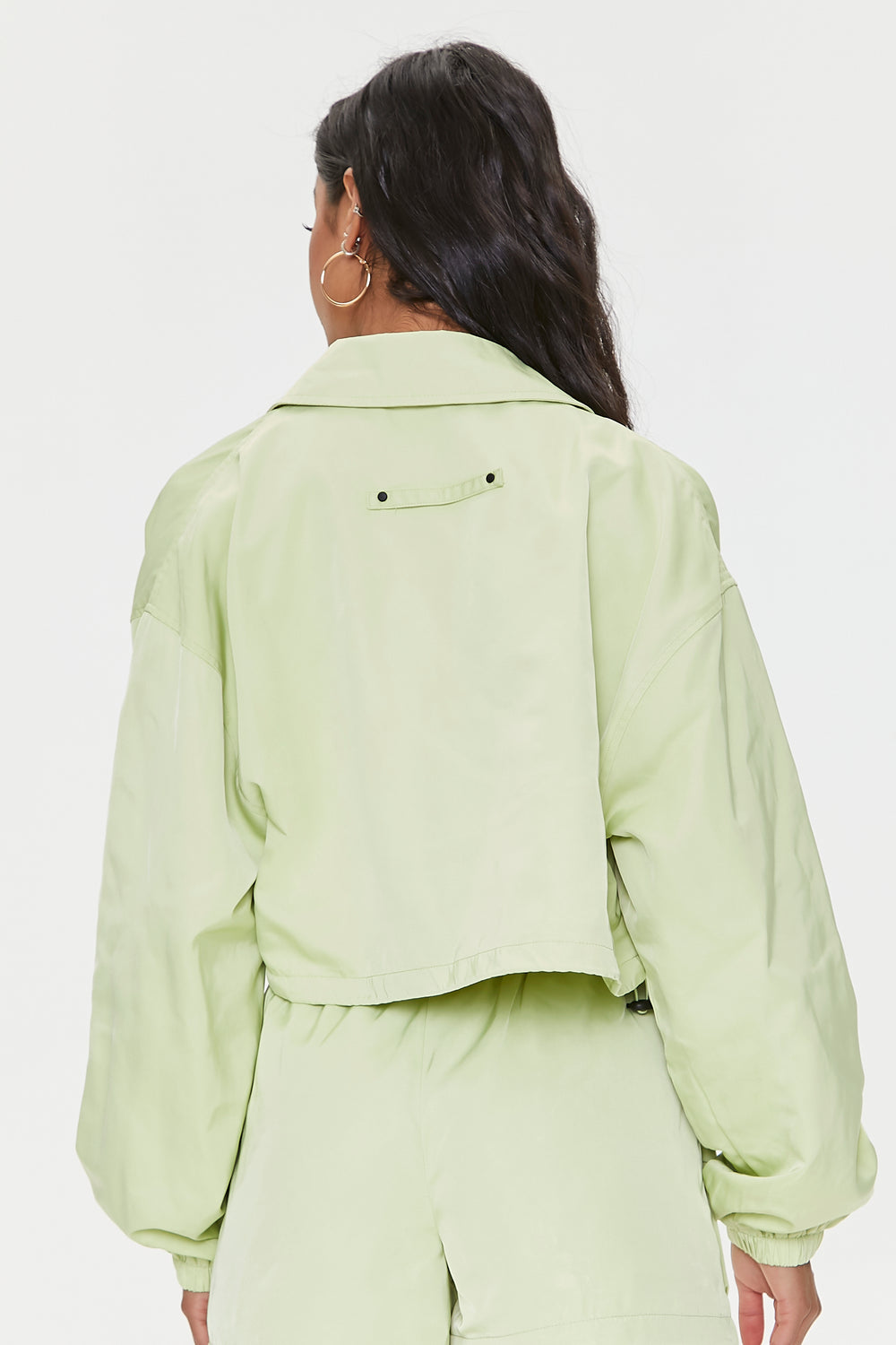 Cropped Zip-Up Windbreaker Jacket Green