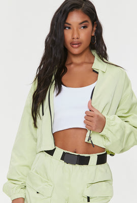 Link to Cropped Zip-Up Windbreaker Jacket Green