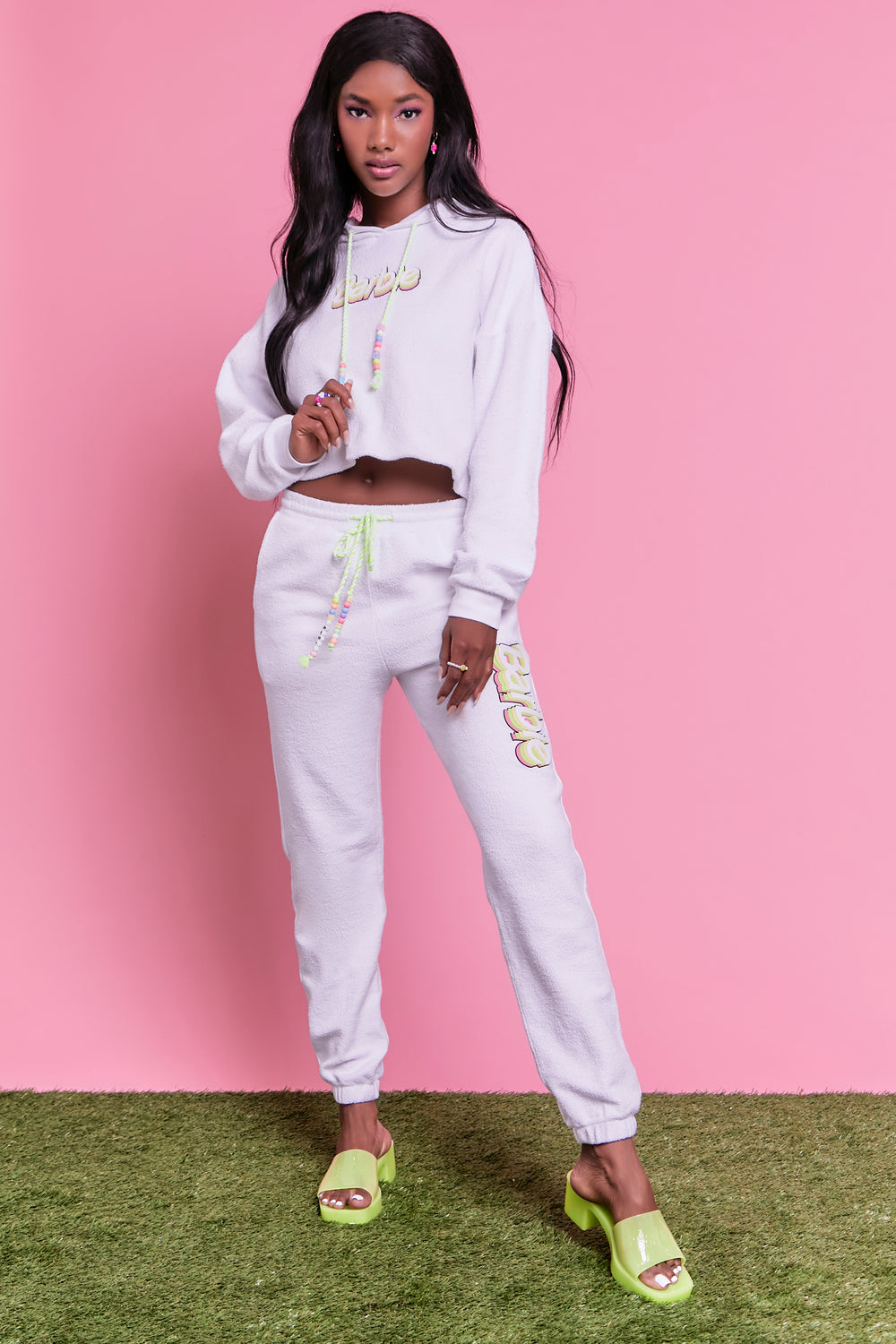 Beaded Barbie Graphic Joggers White