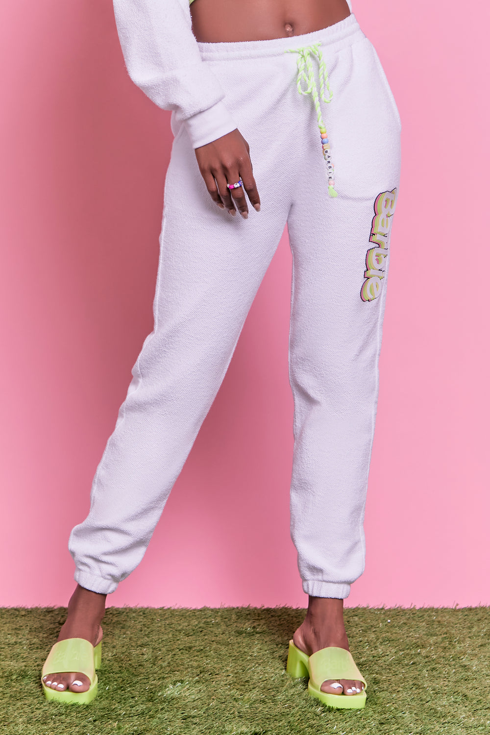 Beaded Barbie Graphic Joggers White