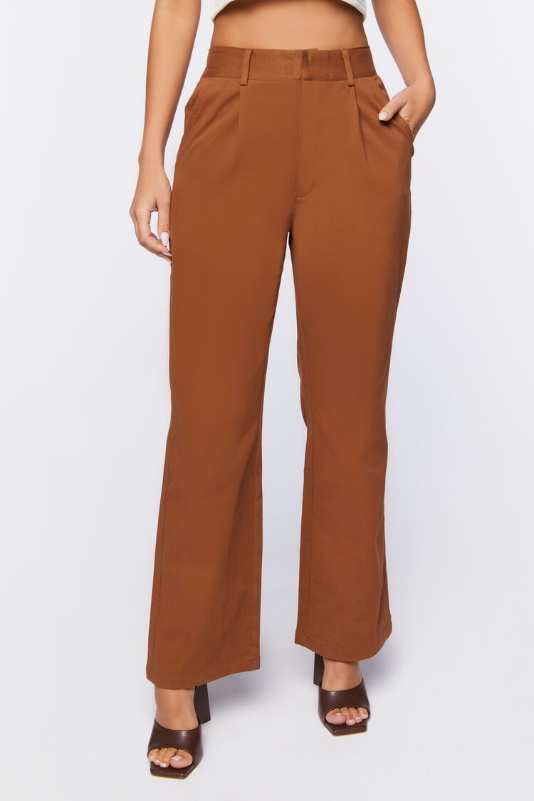 Straight-Leg High-Rise Pants Brown