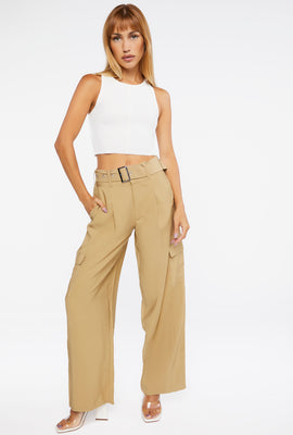 Link to Belted Straight-Leg Cargo Pants Camel