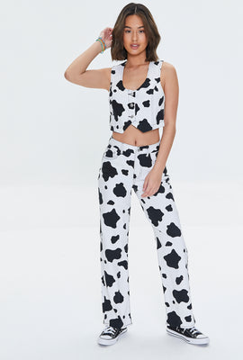 Link to Cow Print Straight-Leg Jeans White