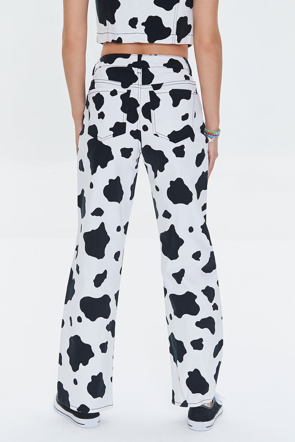 Cow Print Straight-Leg Jeans White