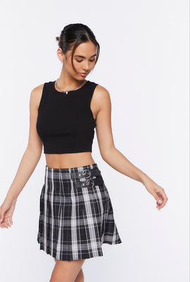 Link to Dual-Buckle Pleated Plaid Skirt Black