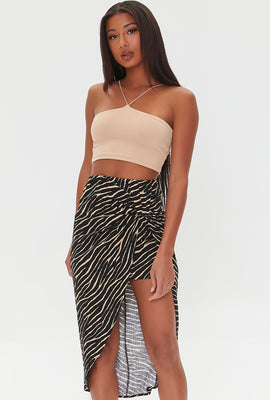 Link to Tiger Striped Knotted Midi Skirt Black