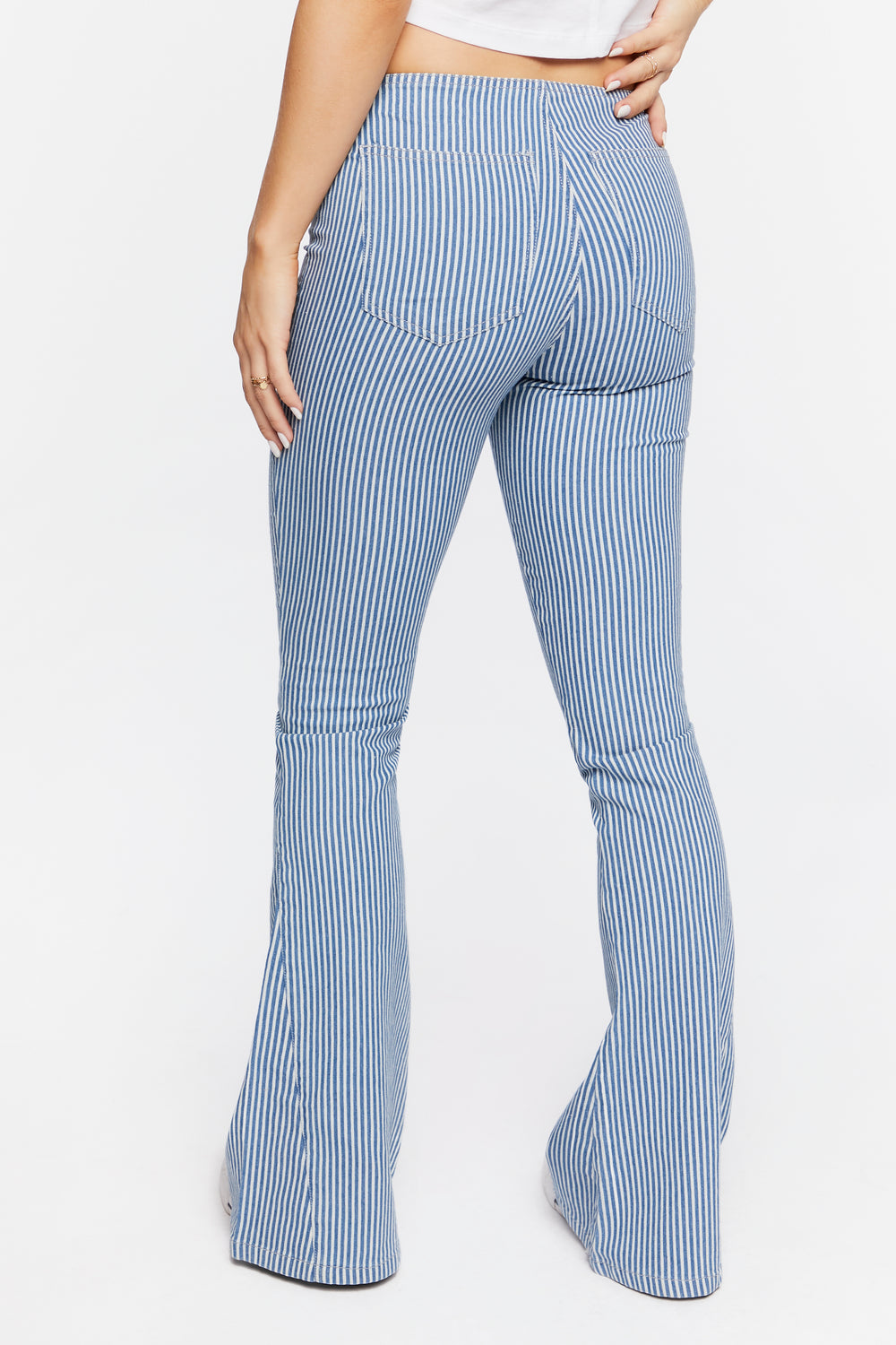 Pinstriped Low-Rise Flare Jeans Blue