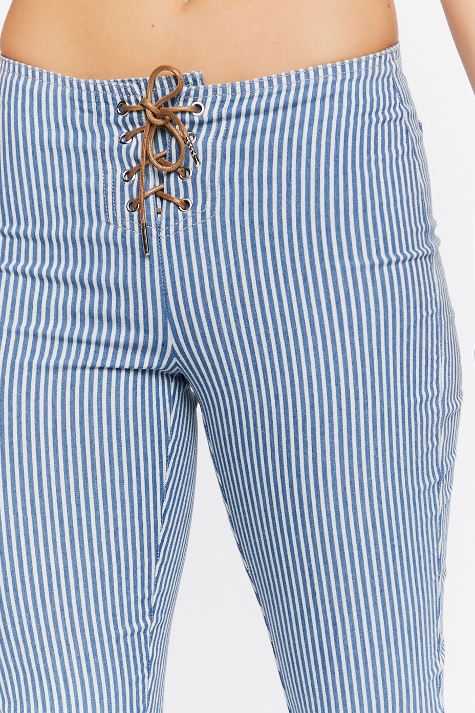 Pinstriped Low-Rise Flare Jeans Blue