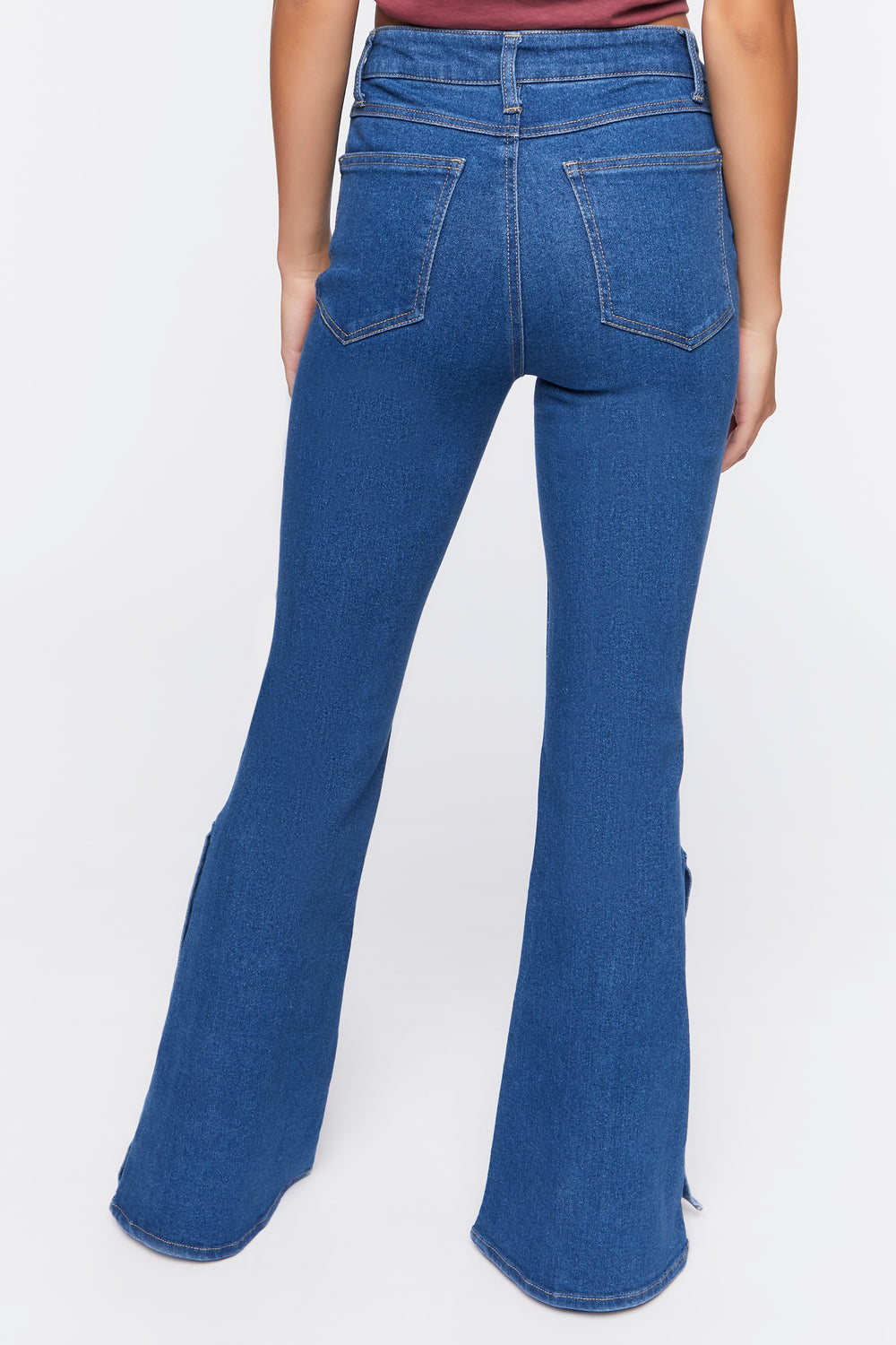 Button-Hem Flare Jeans Medium Blue