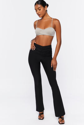 Link to Ruched Mid-Rise Flare Pants Black