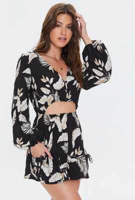 Link to Tropical Leaf Print Romper Black