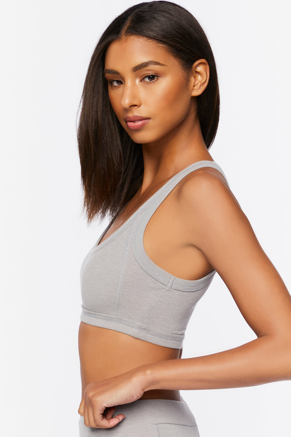 Lounge Ribbed Knit Crop Top Heather Grey