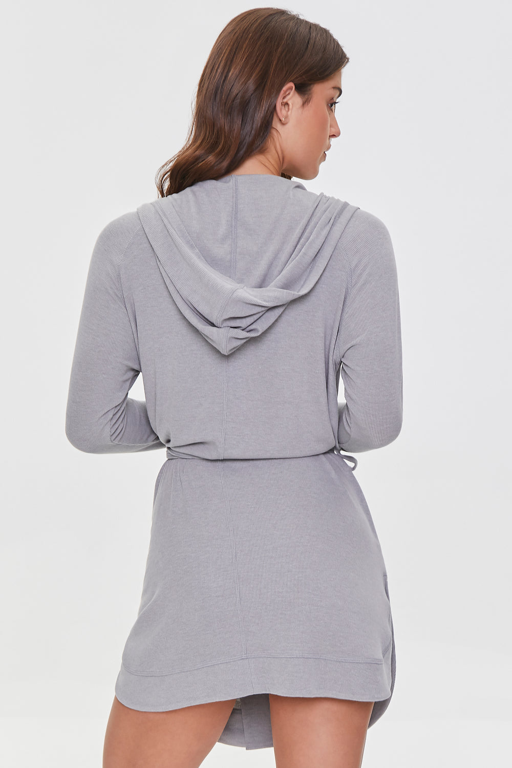 Hooded Tie-Waist Robe Heather Grey