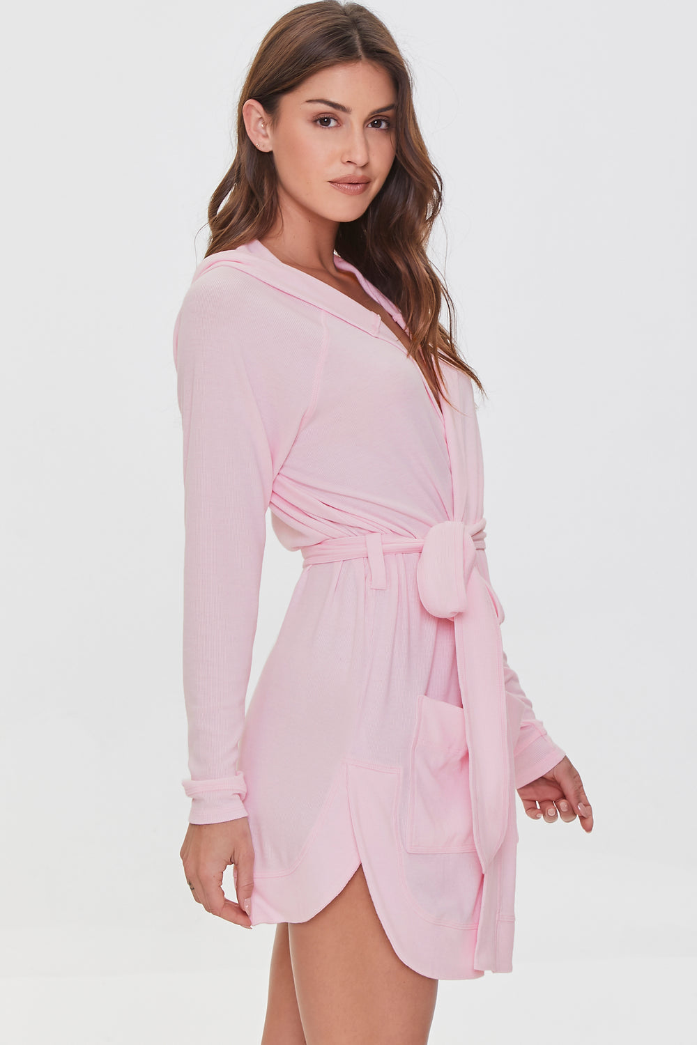 Hooded Tie-Waist Robe Light Pink