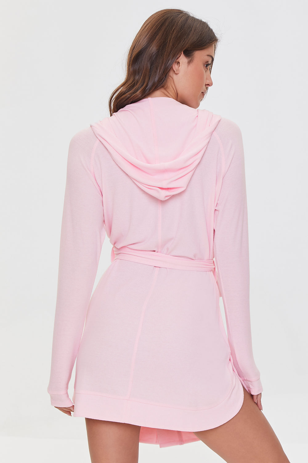 Hooded Tie-Waist Robe Light Pink