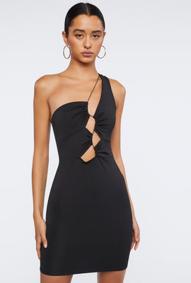 Link to Cutout One-Shoulder Mini Dress Black