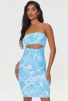 Link to Water Print Cutout Tube Dress Blue