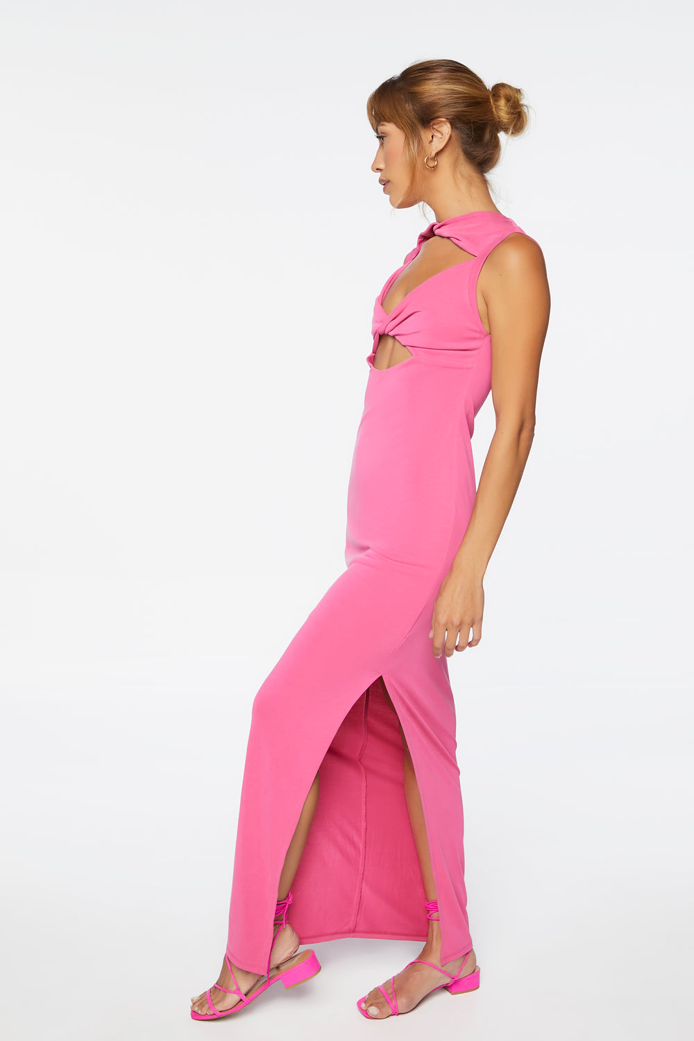 Cutout Twist-Front Maxi Dress Pink