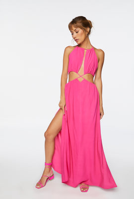 Link to Crisscross Cutout Halter Maxi Dress Pink