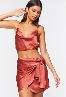 Link to Satin Cropped Cami & Self-Tie Wrap Skirt Bronze