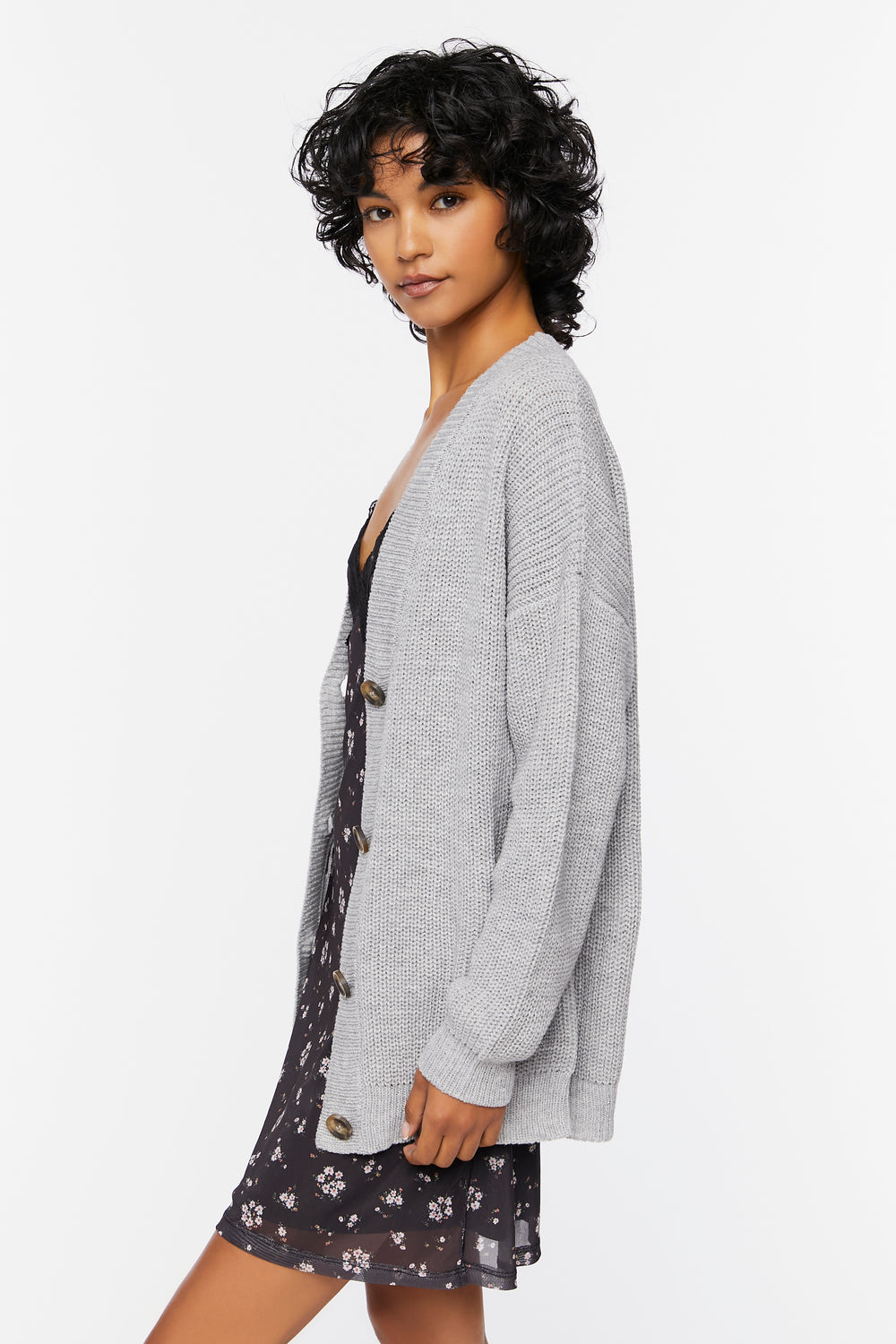 Drop-Sleeve Cardigan Sweater Heather Grey