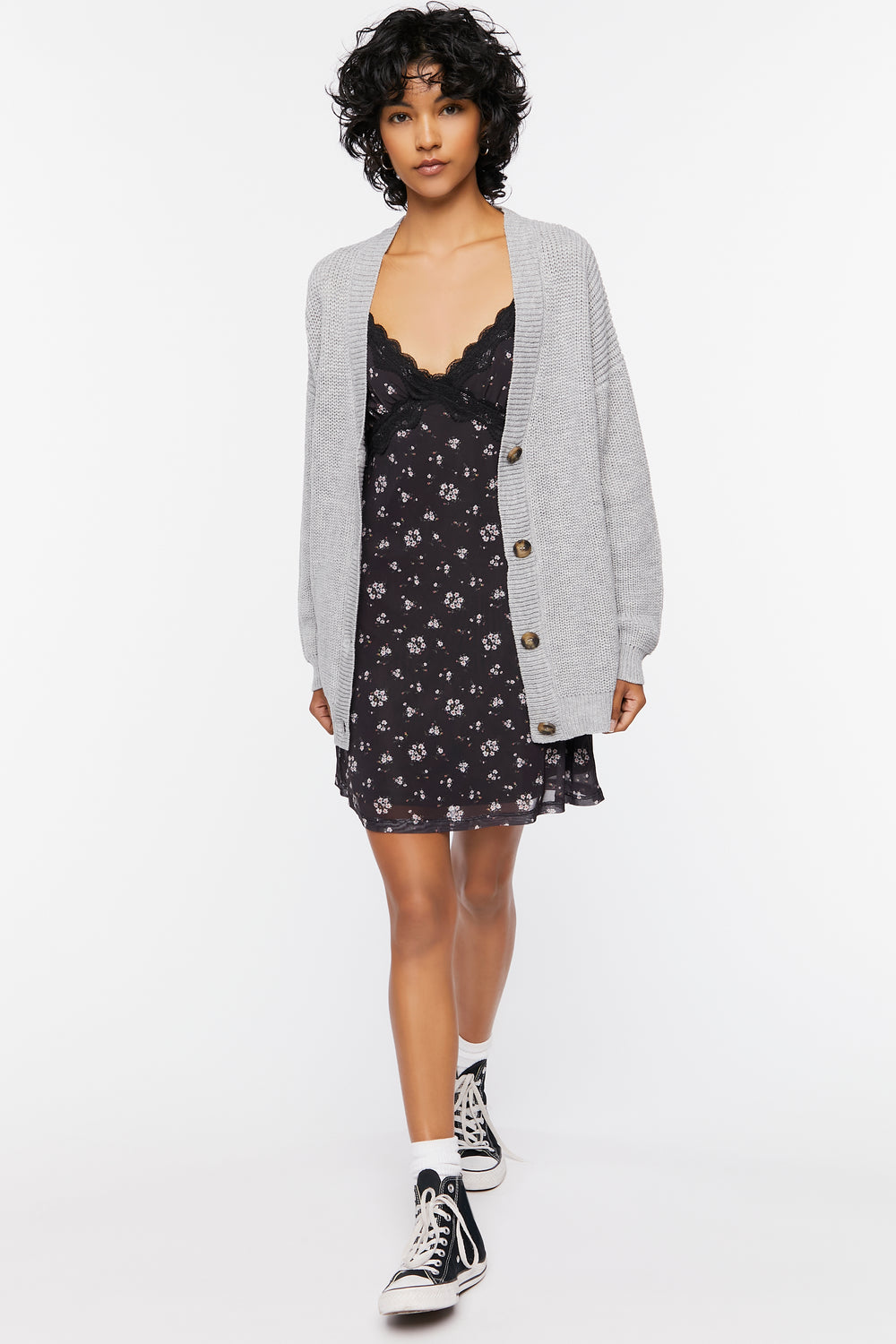 Drop-Sleeve Cardigan Sweater Heather Grey