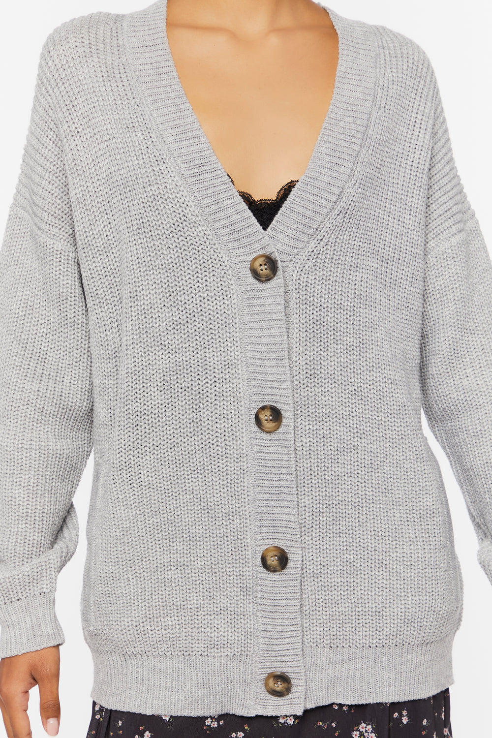 Drop-Sleeve Cardigan Sweater Heather Grey
