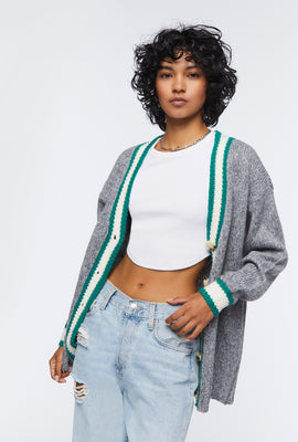 Link to Varsity-Striped Cardigan Sweater Heather Grey