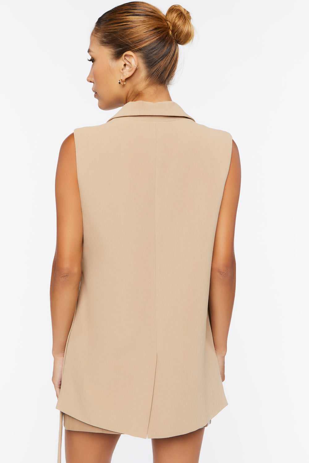 Notched Button-Front Blazer Vest Tan