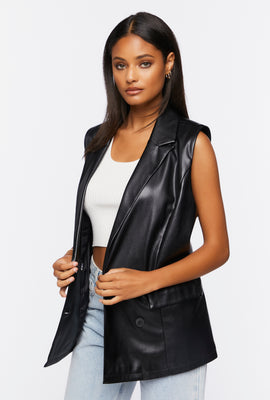 Link to Faux Leather Double-Breasted Vest Black