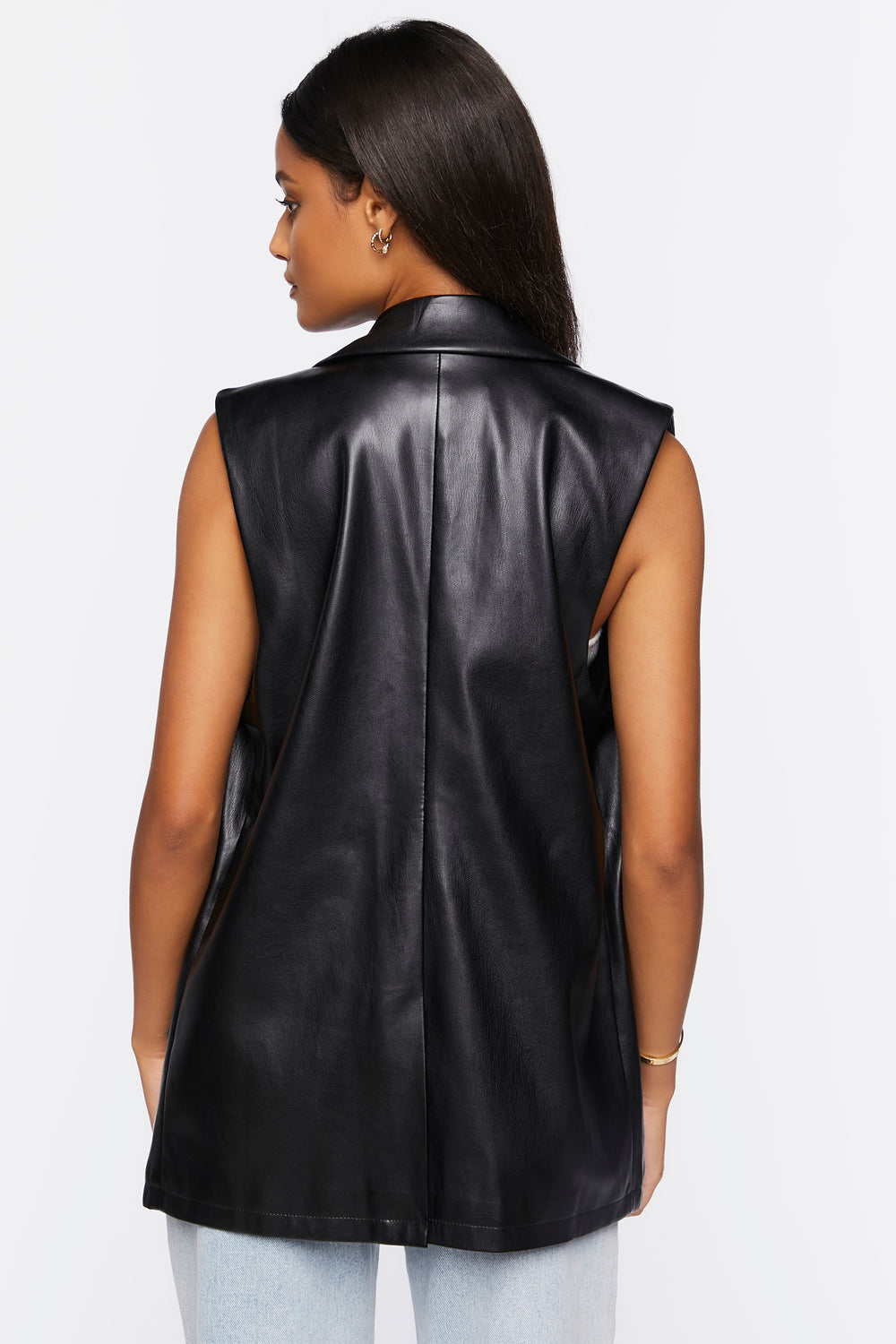 Faux Leather Double-Breasted Vest Black