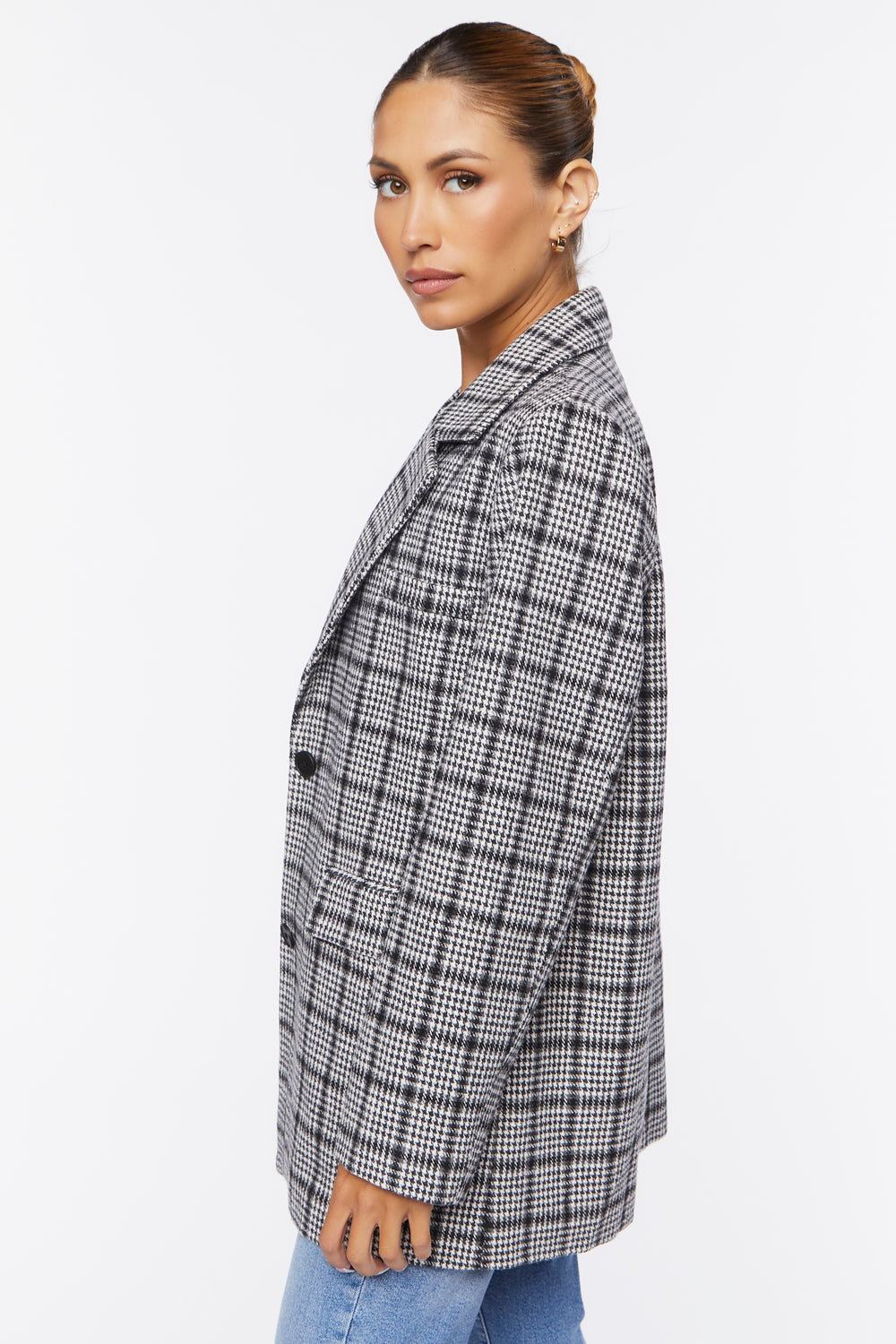 Notched Plaid Blazer Charcoal