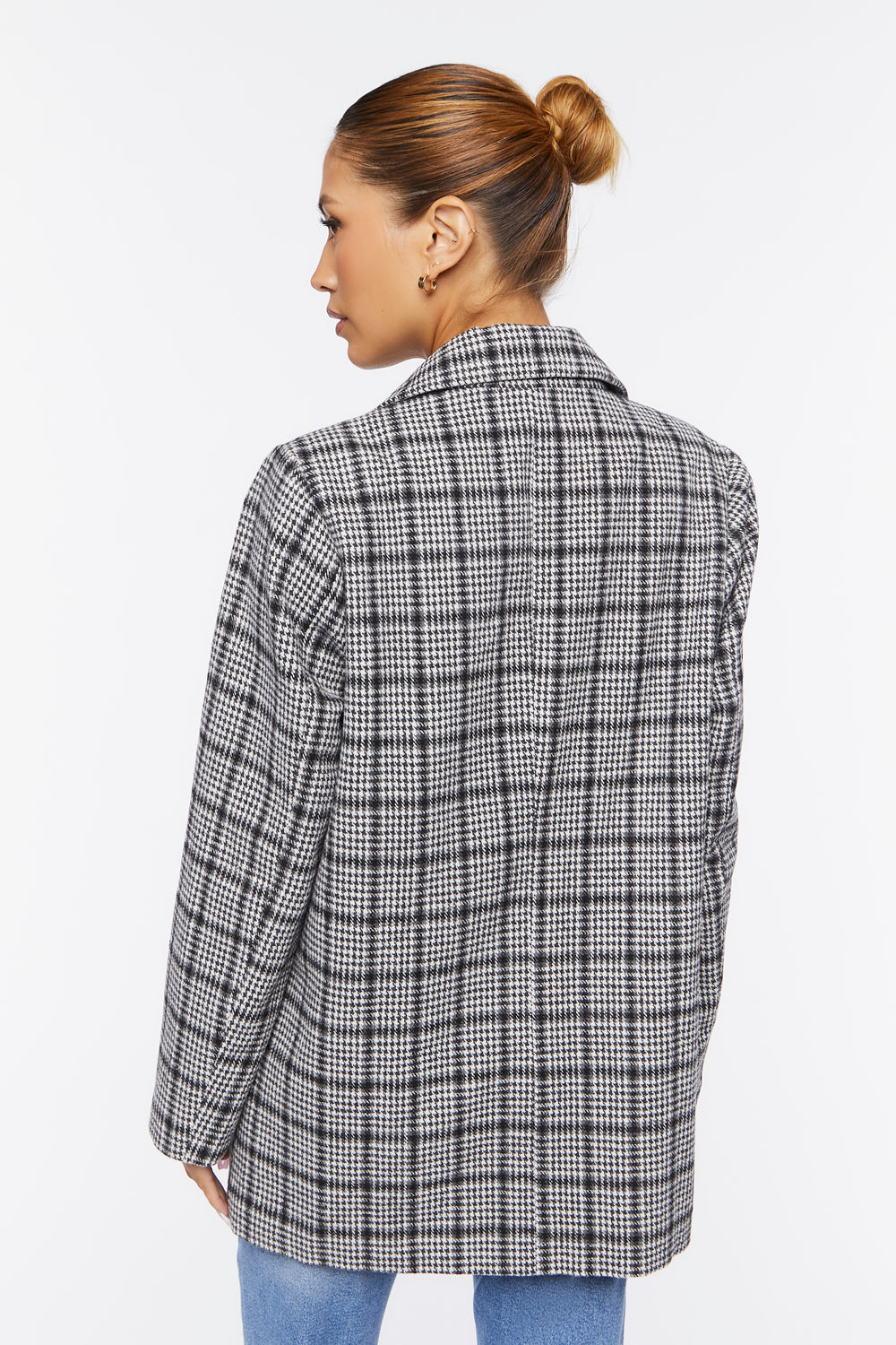 Notched Plaid Blazer Charcoal