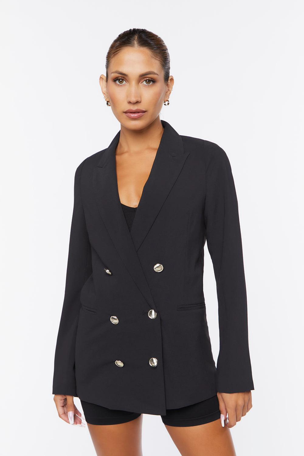 Notched Double-Breasted Blazer Black