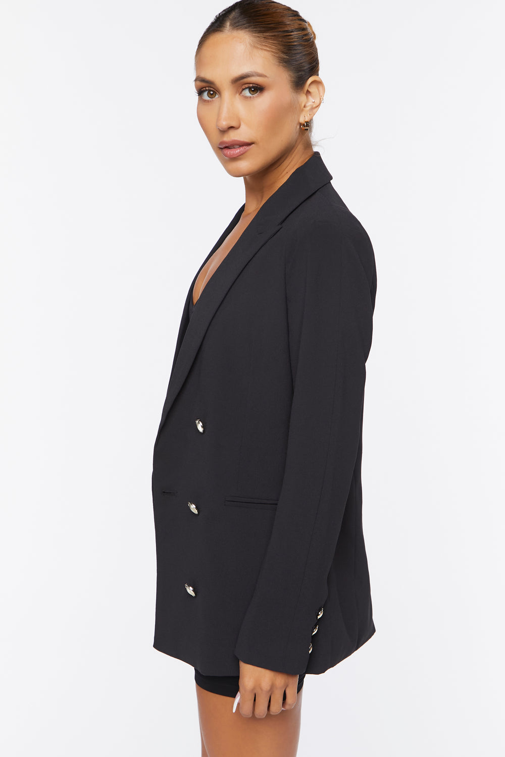 Notched Double-Breasted Blazer Black