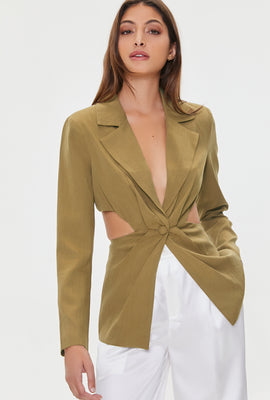 Link to Plunging Cutout Buttoned Blazer Brown