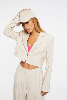 Link to Button-Front Cropped Blazer Brown